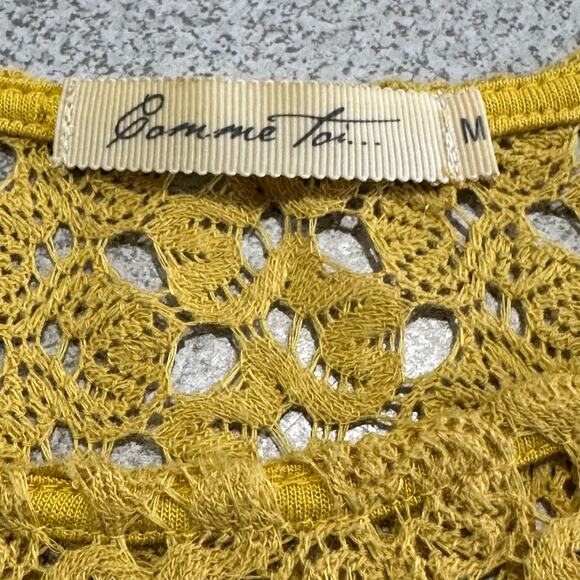 Comme Toi Sz M Sunny Yellow Open Crochet Knit Short Sleeve Top Boho Lightweight - Picture 3 of 8